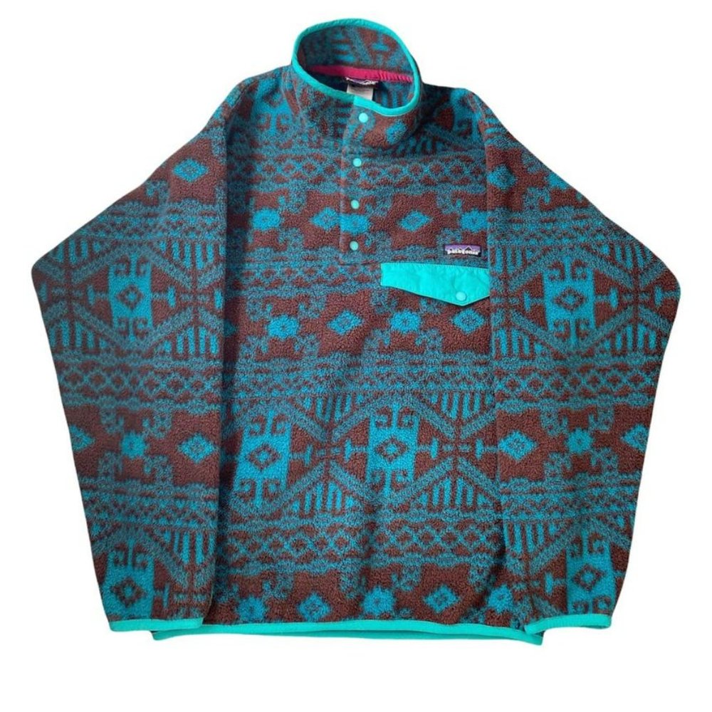 Patagonia Synchilla vintage men’s size XS tribal design turquoise brown pullover